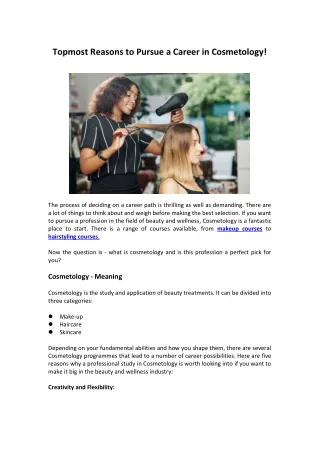 Topmost Reasons to Pursue a Career in Cosmetology