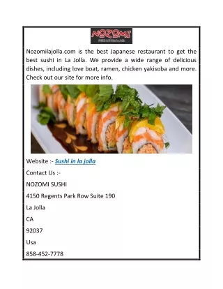 Sushi in la jolla  Nozomilajolla.com
