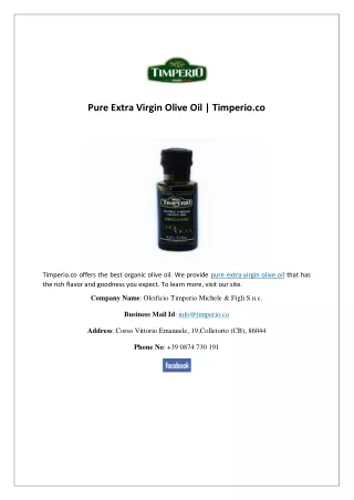 Pure Extra Virgin Olive Oil | Timperio.co