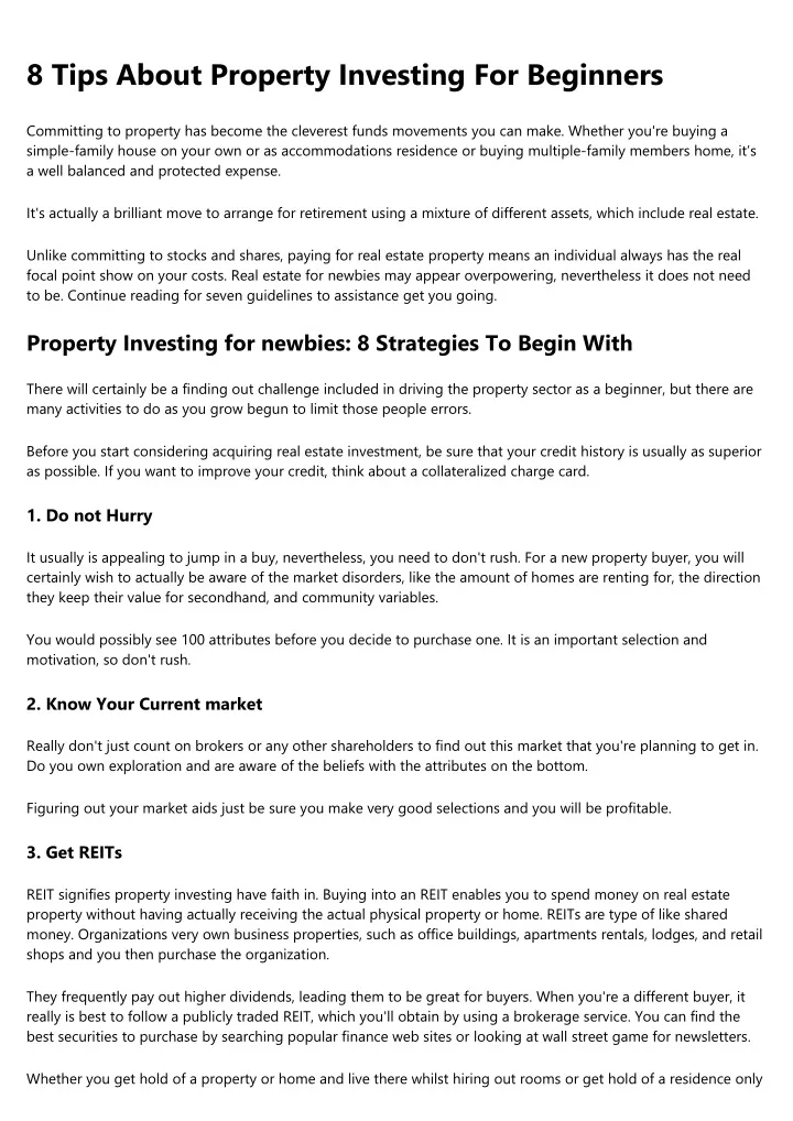 8 tips about property investing for beginners