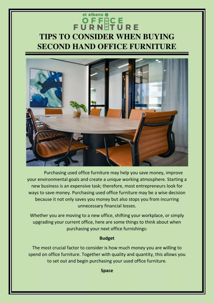 tips to consider when buying second hand office