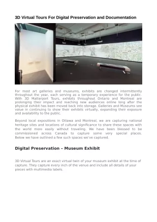 3D Virtual Tours For Digital Preservation and Documentation