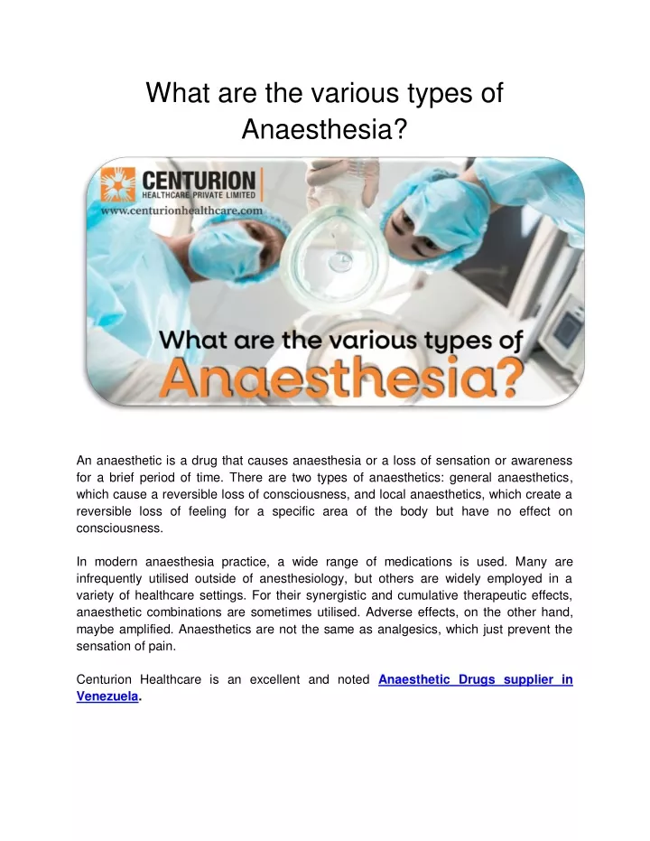 what are the various types of anaesthesia