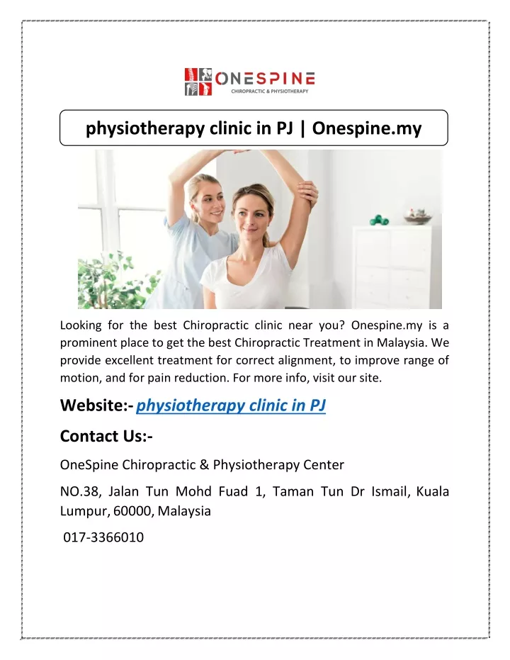 physiotherapy clinic in pj onespine my