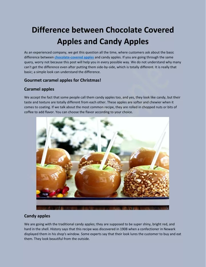 difference between chocolate covered apples