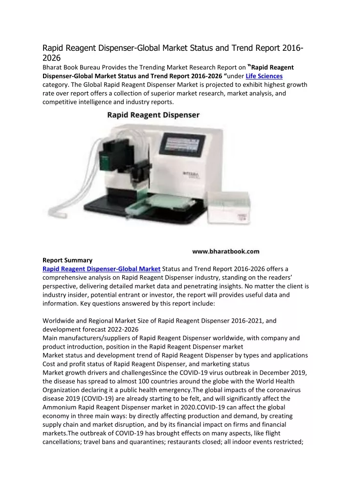 rapid reagent dispenser global market status