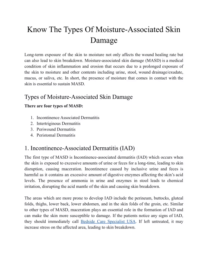 know the types of moisture associated skin damage