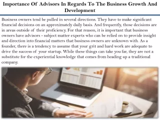 importance of advisors in regards to the business