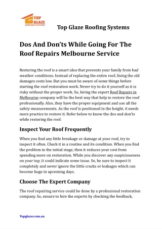 top glaze roo ing systems