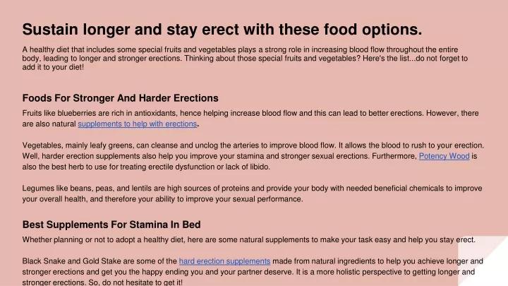 sustain longer and stay erect with these food options