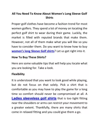 All You Need To Know About Women's Long Sleeve Golf Shirts