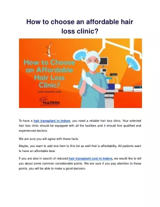 ​How to choose an affordable hair loss clinic?