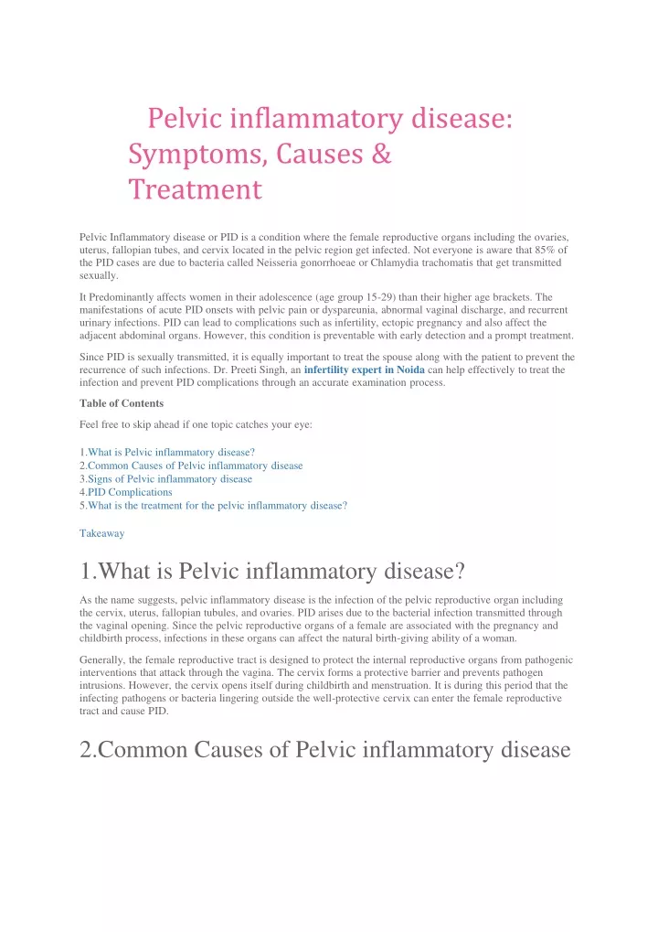 pelvic inflammatory disease symptoms causes