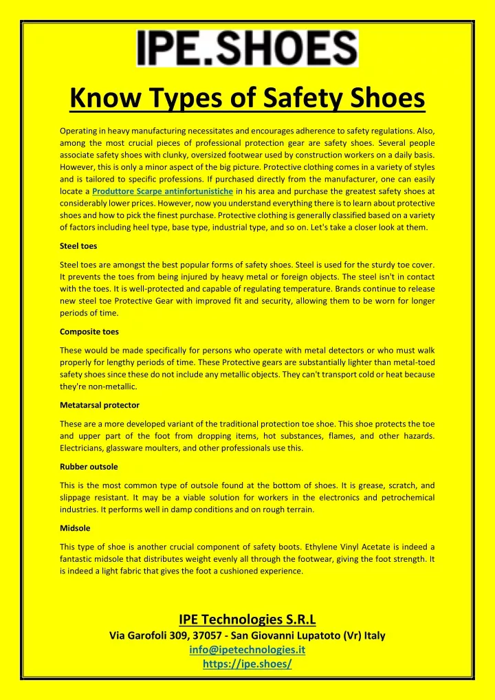 know types of safety shoes