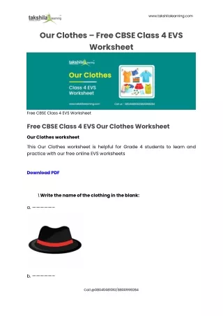 Free NCERT CBSE Class 4 EVS Our Clothes Worksheet