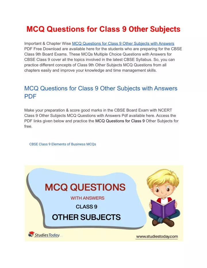 mcq questions for class 9 other subjects