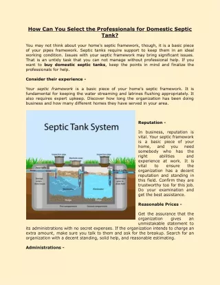 How Can You Select the Professionals for Domestic Septic Tank?