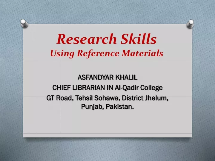 research skills using reference materials