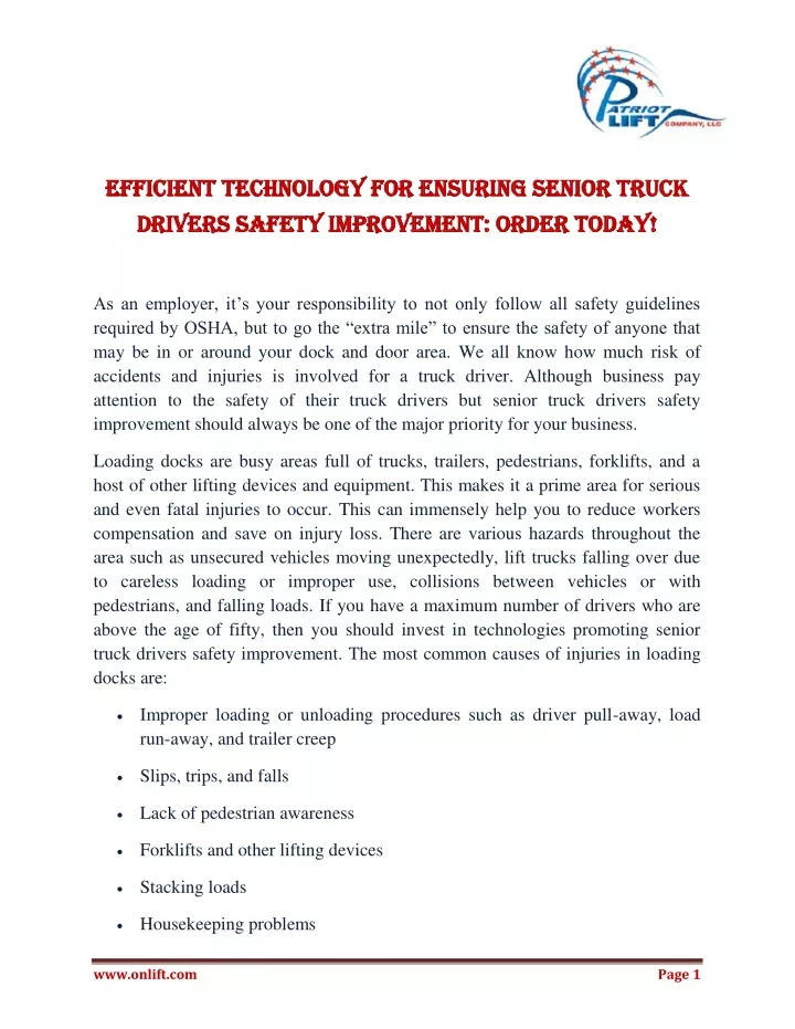 efficient technology for ensuring senior truck