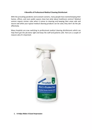 4 Benefits of Professional Medical Cleaning Disinfectant