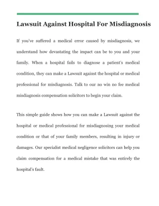 Lawsuit Against Hospital For Misdiagnosis
