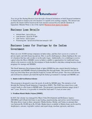 Business Loans for Startups by the Indian Government