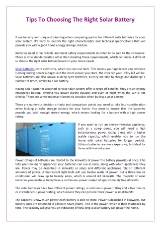 tips to choosing the right solar battery