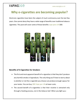 Why e-cigarettes are becoming popular?
