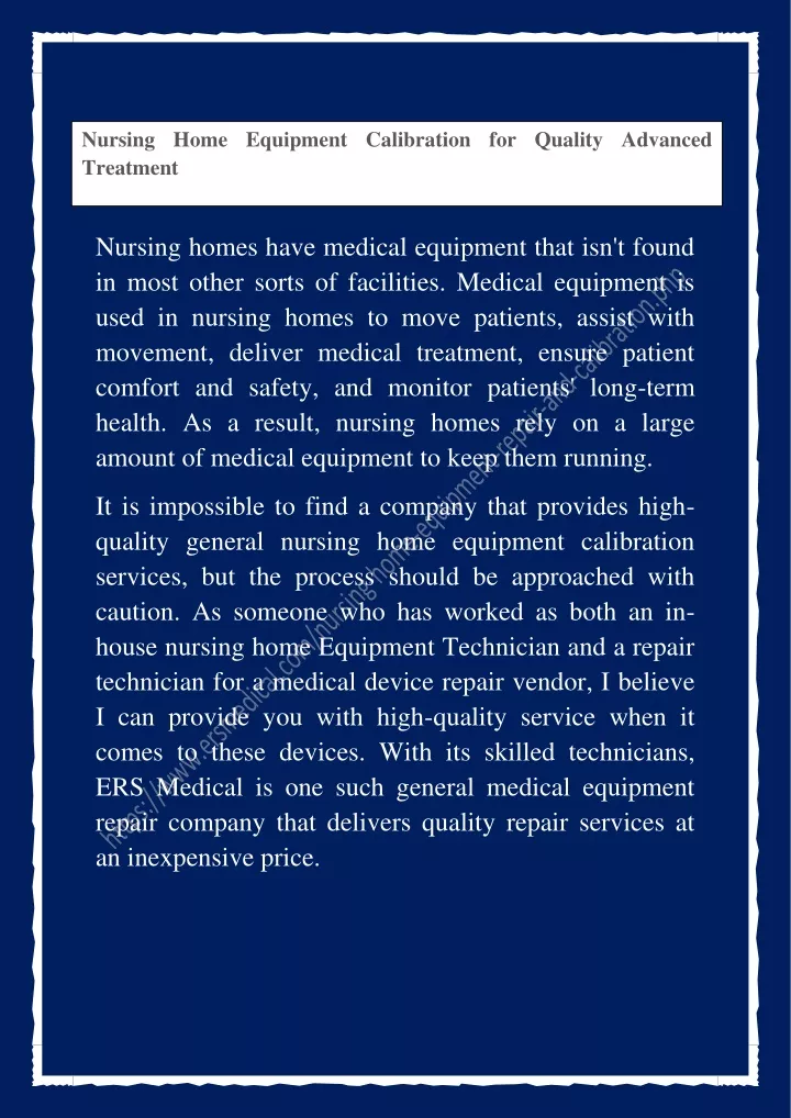 nursing home equipment calibration for quality