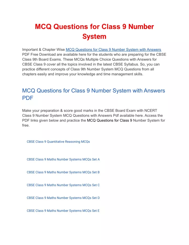 mcq questions for class 9 number system