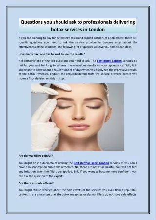Questions you should ask to professionals delivering botox services in London