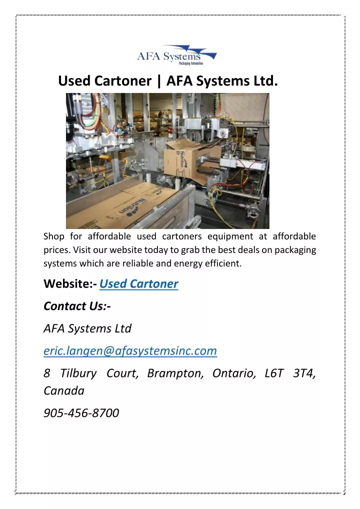 used cartoner afa systems ltd