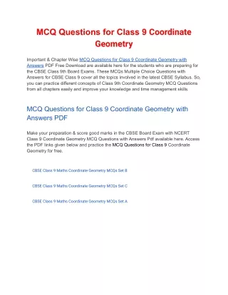 mcq questions for class 9 coordinate geometry