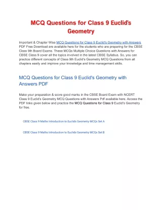 mcq questions for class 9 euclid s geometry