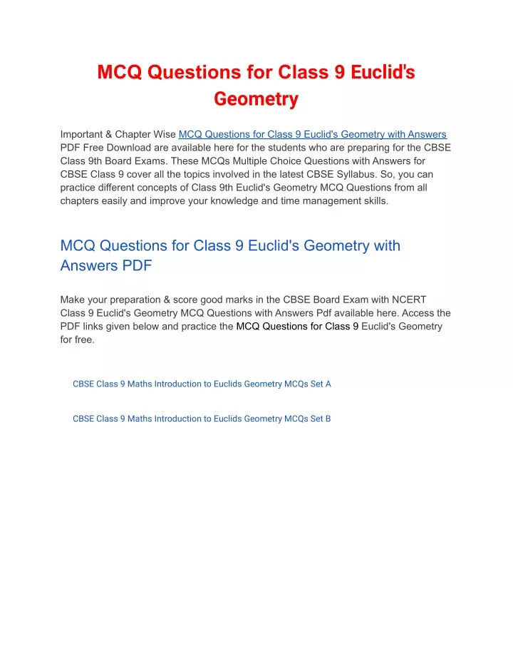 mcq questions for class 9 euclid s geometry