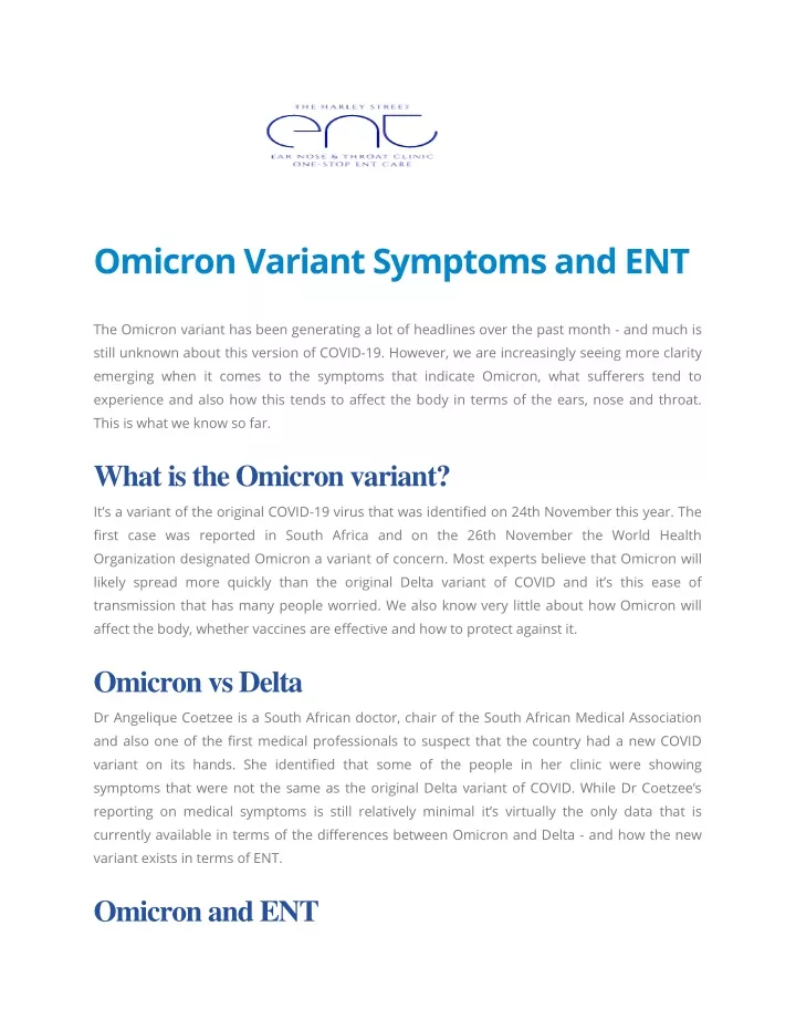 omicron variant symptoms and ent