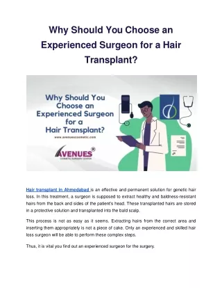 Why Should You Choose an Experienced Surgeon for a Hair Transplant