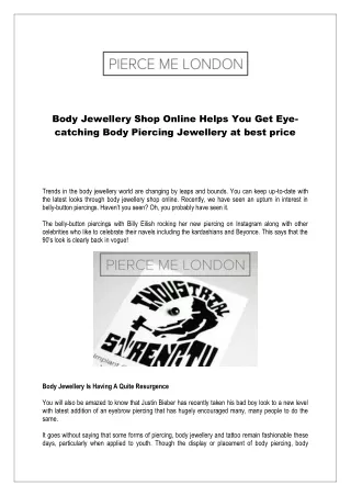 Body Jewellery Shop Online Helps You Get Body Piercing Jewellery at best price