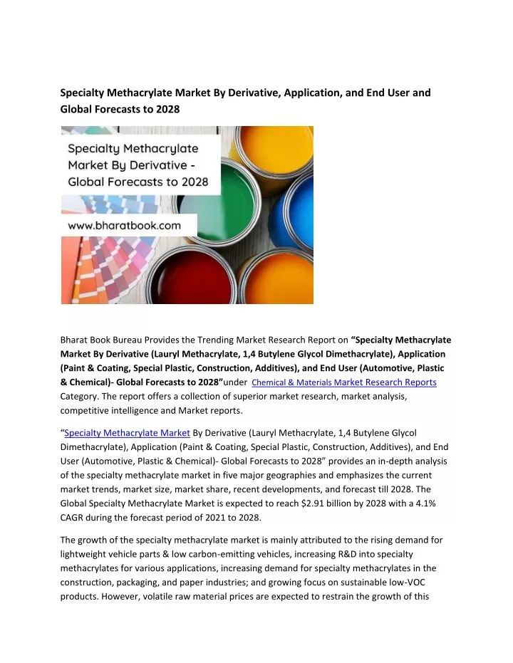 specialty methacrylate market by derivative