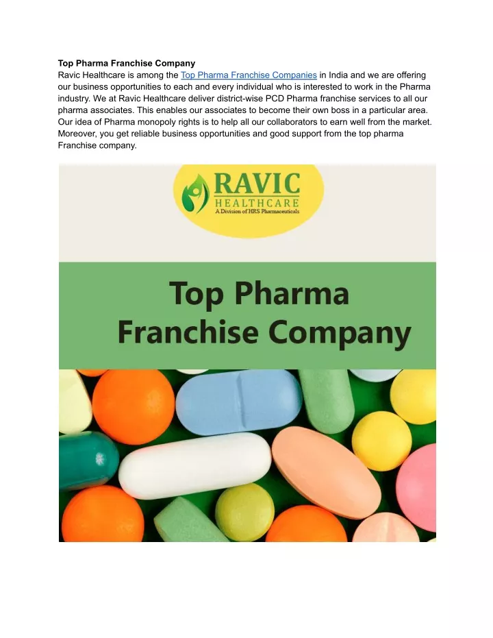 top pharma franchise company ravic healthcare