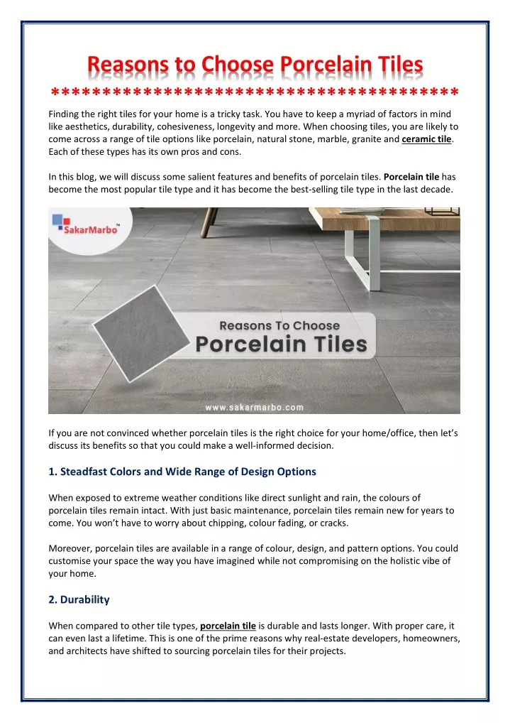 reasons to choose porcelain tiles finding