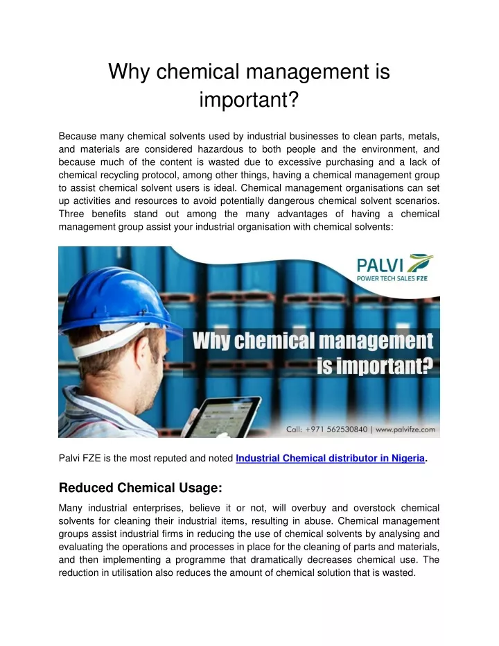 why chemical management is important