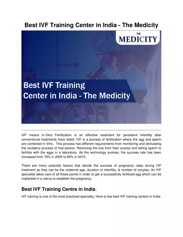 best ivf training center in india the medicity