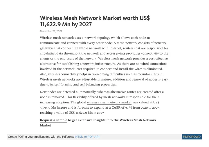 wireless mesh network market worth