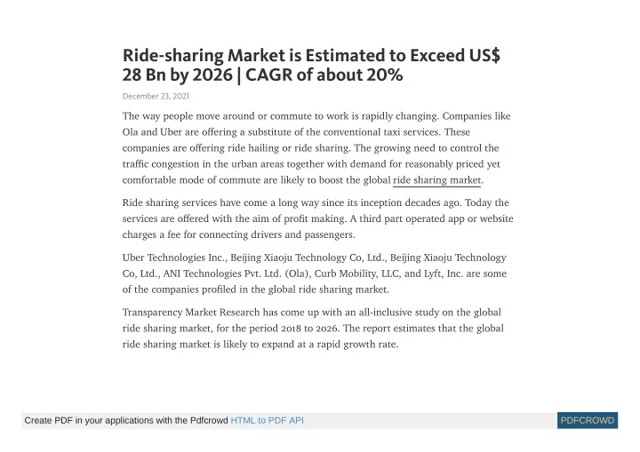 ride sharing market is estimated to exceed