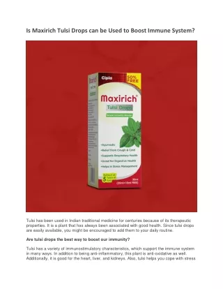 is maxirich tulsi drops can be used to boost