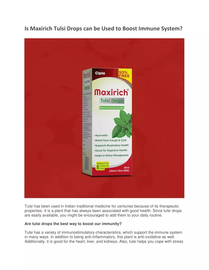 is maxirich tulsi drops can be used to boost