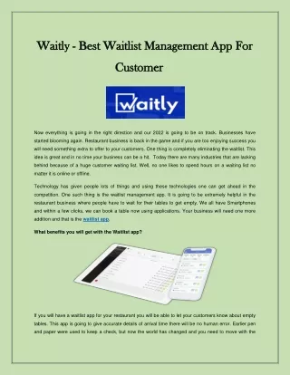 Waitly - Best Waitlist Management App For Customer