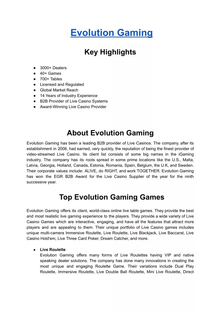 evolution gaming