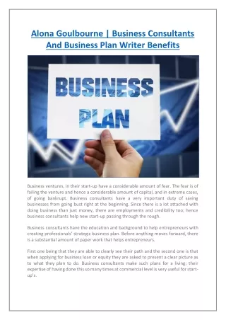 Alona Goulbourne | Business Consultants And Business Plan Writer Benefits